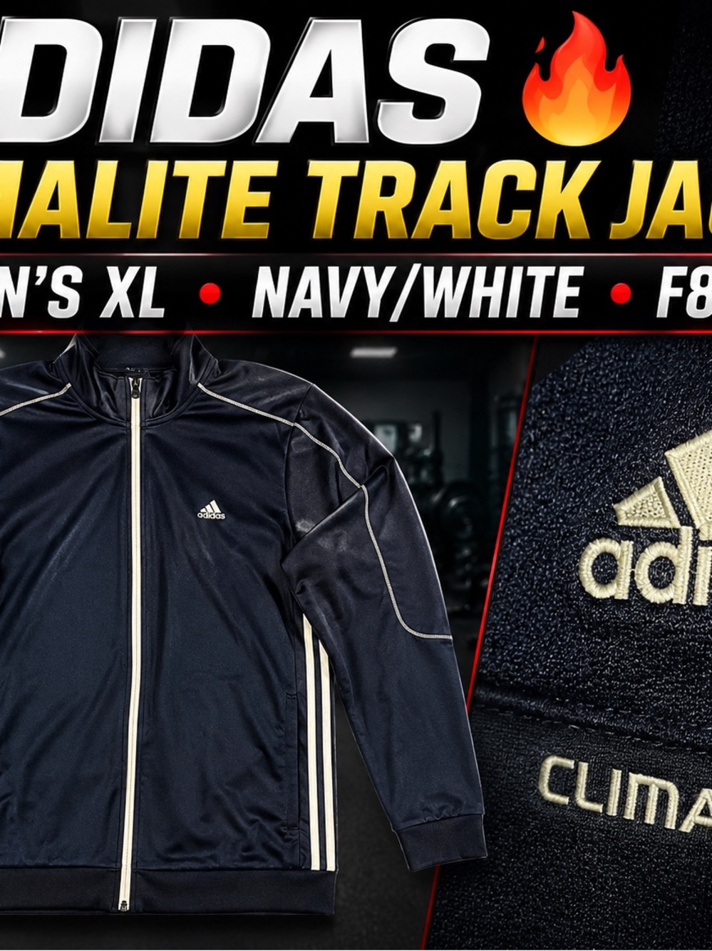 adidas Navy and White Lightweight Track Jacket